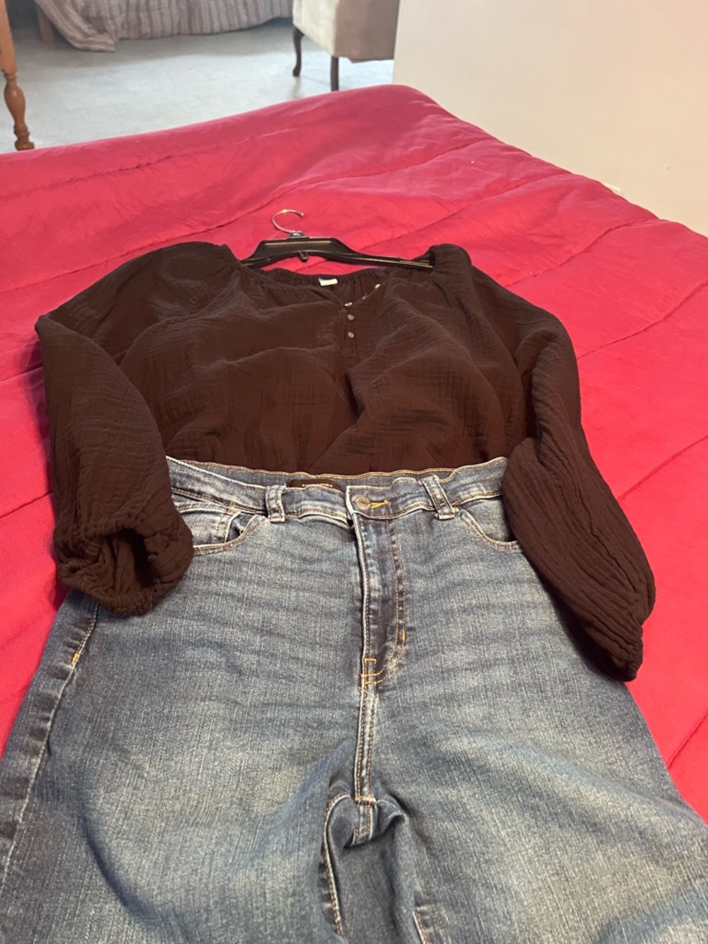 Old Navy Black Women's Peasant Balloon Sleeve Cotton Gauze Blouse XL tall - Picture 6 of 10